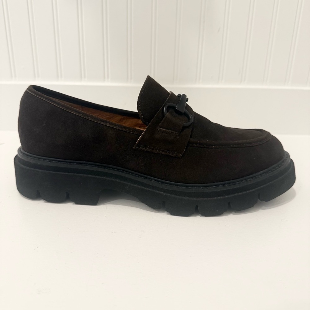 Sofft Satara Chunky Horsebit Loafer Lug Sole Chocolate Brown Suede Size 9.5 - Picture 2 of 7